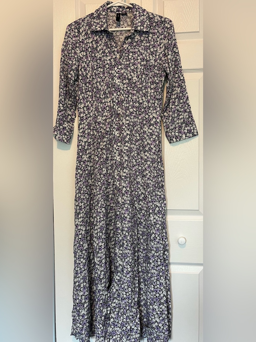 Women's Purple Floral Maxi Shirt Dress with Collar